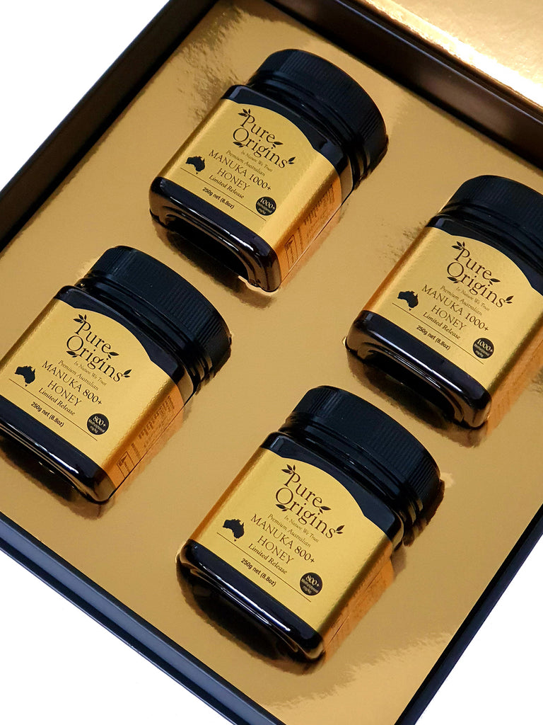 Pure Origins AURUM' Gift Pack Manuka Honey 4 pack 2x 800+ MGO, 2x 1000+MGO (4x 250g Jars)