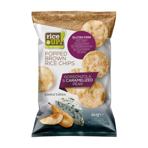 RiceUp Brown Rice Chips with Gorgonzola and Caramelized Pear 60g