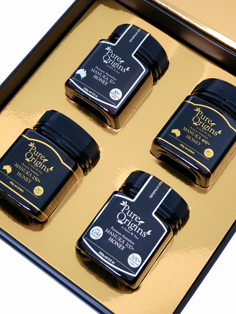 Pure Origins MELLA' Gift Pack Manuka Honey 4 pack Manuka MGO 30+, 100+, 250+, 400+ (4x 250g Jars)