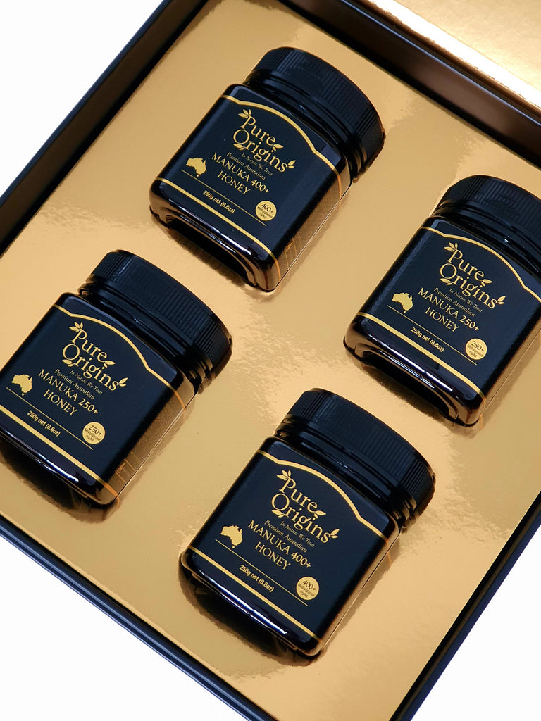 Pure Origins MEDELA' Gift Pack Manuka Honey 4 pack MGO 2x 250+, 2x 400+ (4x 250g Jars)