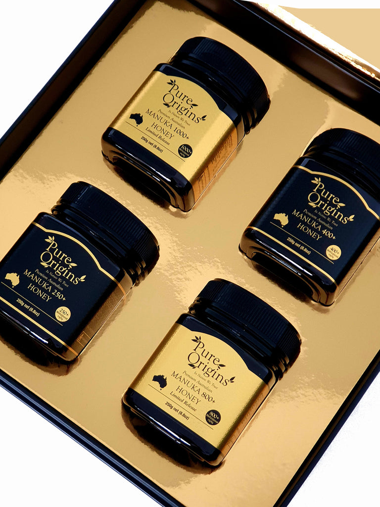 Pure Origins SALUTARIS' Gift Pack Manuka Honey 4 pack 250+, 400+, 800+, 1000+ (4 x 250g Jars)